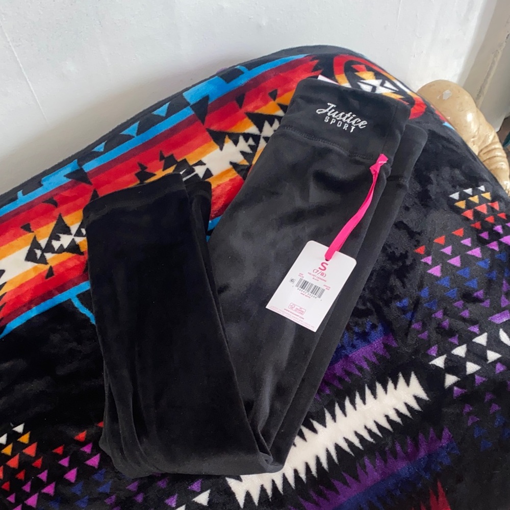 Justice Sport Black Leggings with Pink Accent